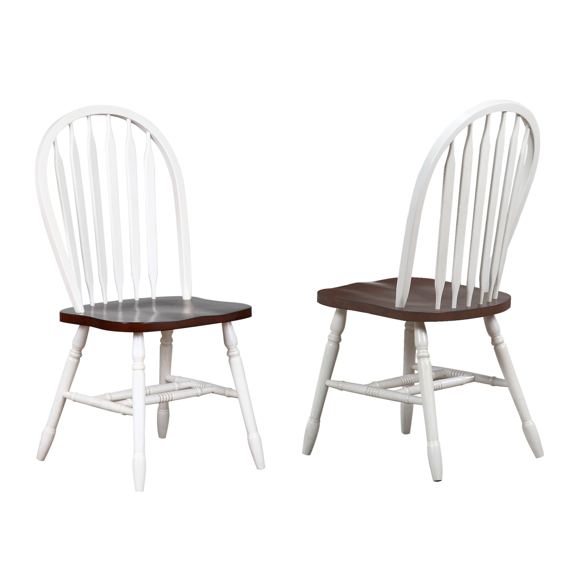 Antique White and Chestnut Brown Windsor Side Chair Set
