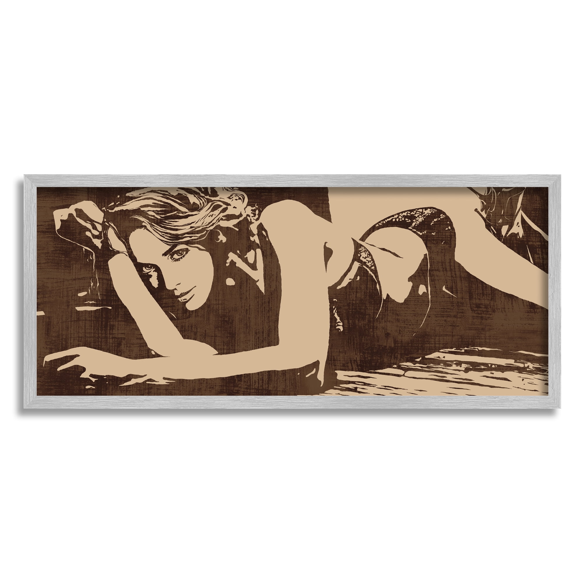 Andrew Cooper Alluring Female Resting Seductive Face Sepia Tone 24 in x 10 in Framed Painting Art Prints, by Stupell Home Décor