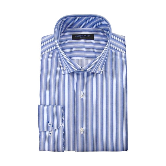 Andrew Fezza Men's 100% Cotton Slim Fit Dress Shirt - Blue Button Down - 15.5
