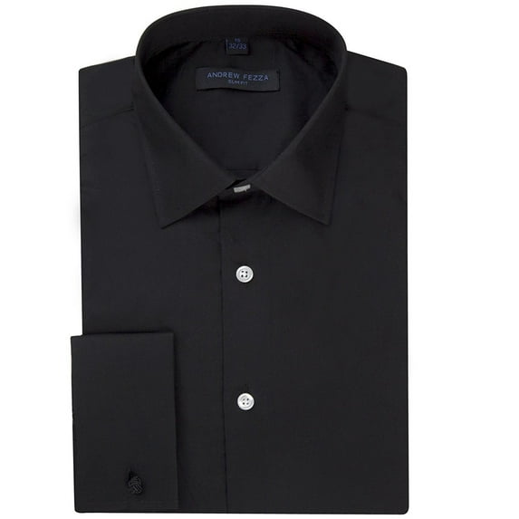 Andrew Fezza Men's Slim Fit French Cuff Solid Cotton Dress Shirt - Black - 18.5 2-3