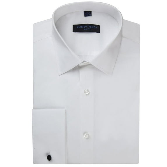 Andrew Fezza Men's Slim Fit French Cuff Solid Cotton Dress Shirt - White - 16.5 4-5