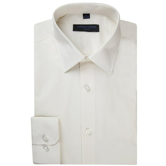 Andrew Fezza Men's Slim Fit Long Sleeve Solid Cotton Dress Shirt - Cream - 14.5 2-3
