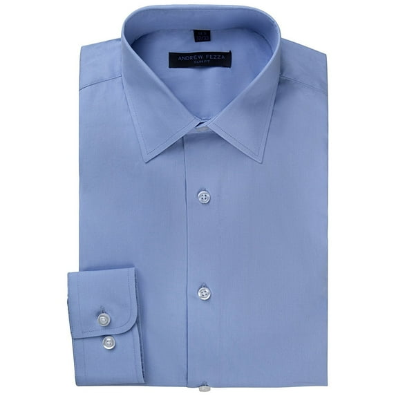 Andrew Fezza Men's Slim Fit Long Sleeve Solid Cotton Dress Shirt - Light Blue - 18 6-7