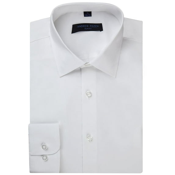 Andrew Fezza Men's Slim Fit Long Sleeve Solid Cotton Dress Shirt - White - 16 2-3