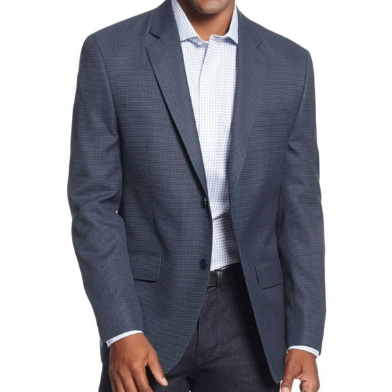 Andrew Fezza Mens Classic-Fit Check Two Button Blazer Jacket, Blue, 38 Regular