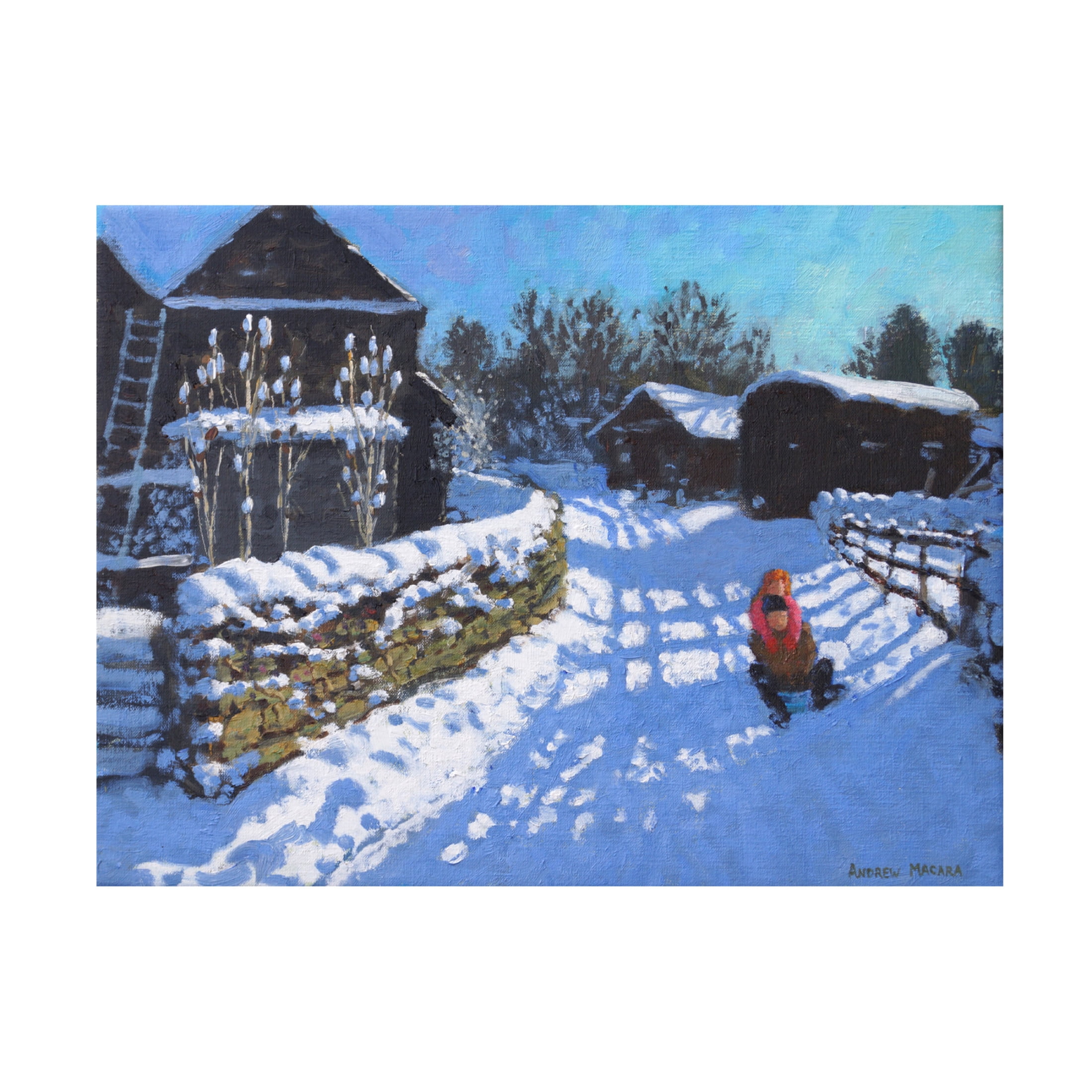 Andrew Macara 'Sledging, Near Wintercroft Lane Near Dovedale and Thorpe. Ashbourne, 2021' Canvas Art - 24 x 18 Inches
