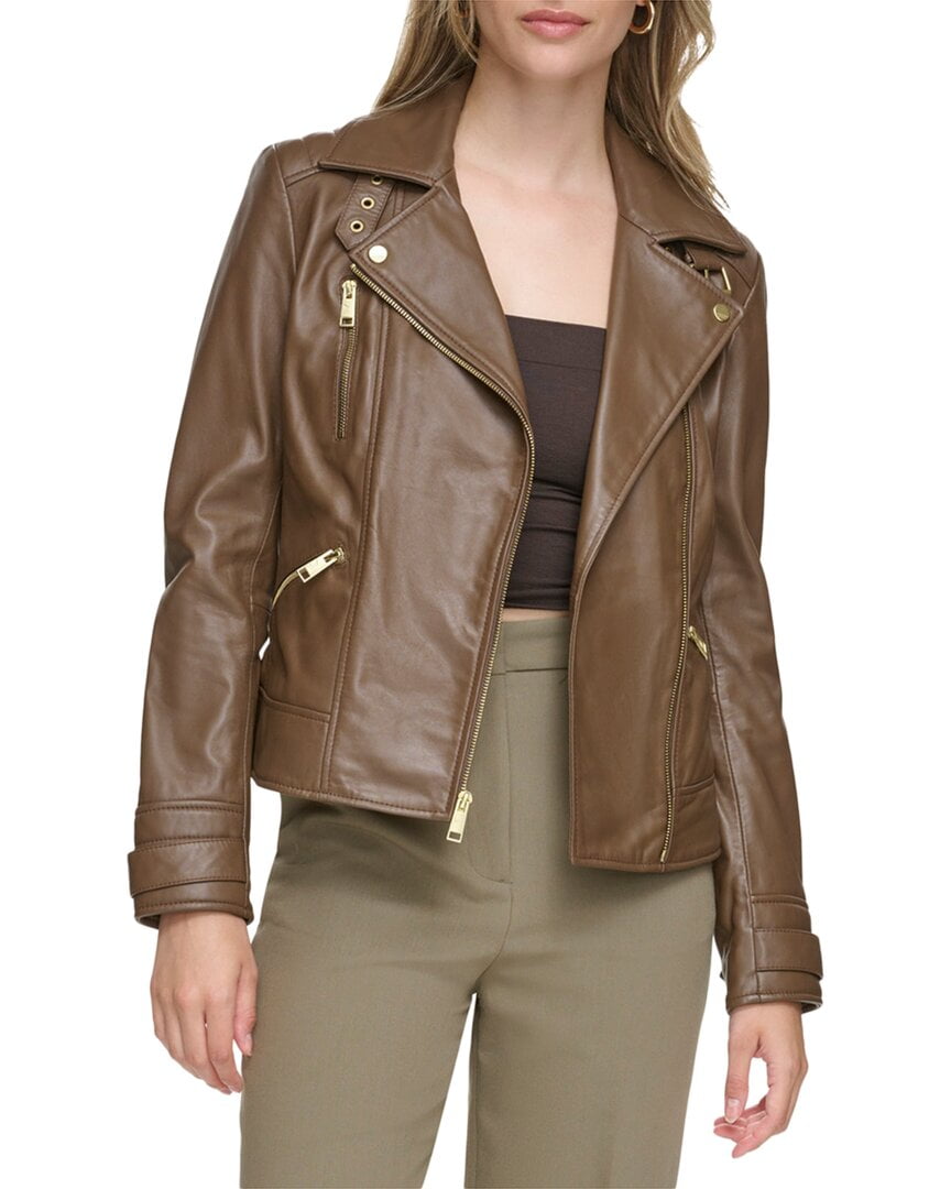 Andrew marc asymmetrical shop leather detail jacket