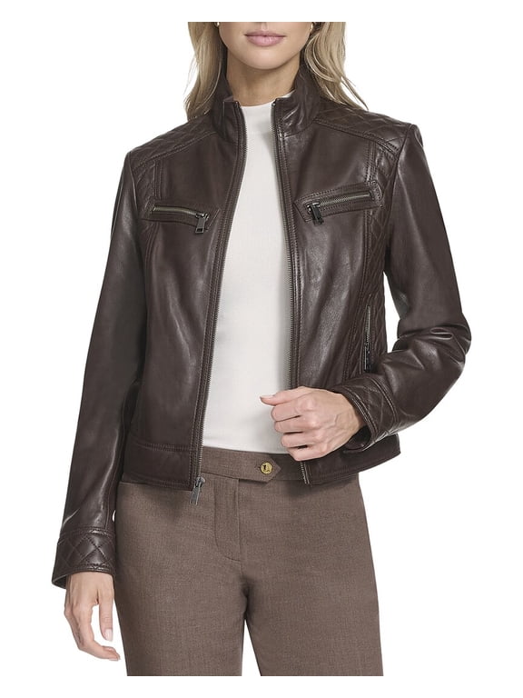 womens Mikel Leather Racer Jacket, m
