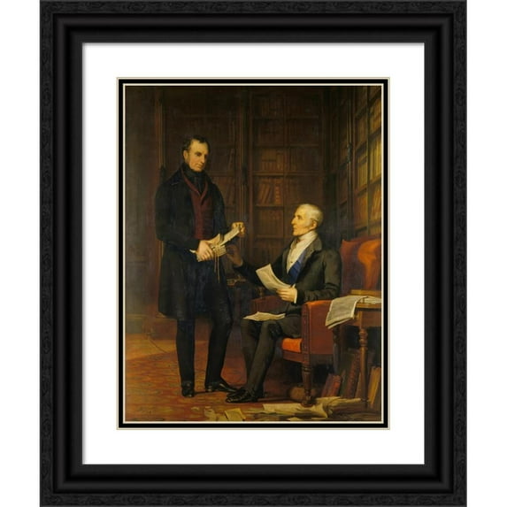 Andrew Morton 12x14 Black Ornate Wood Framed Double Matted Museum Art Print Titled: The Duke of Wellington with Colonel Gurwood at Apsley House (C. 1840)