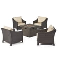 thumbnail image 1 of Andrew Outdoor 5 Piece Wicker Water Resistant Cushion Chat Set with Fire Pit, 1 of 9