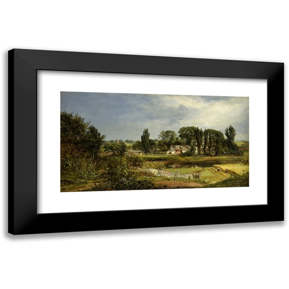 Andrew W. Warren 14x9 Black Modern Framed Museum Art Print Titled - Long Island Homestead, Study from Nature (1859)