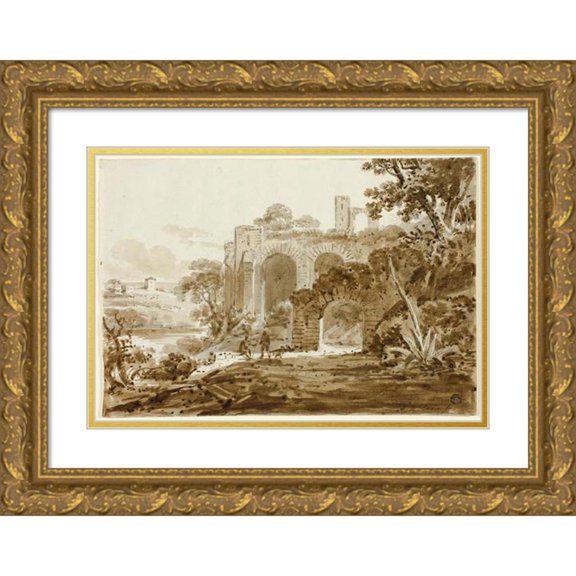 Andrew Wilson 24x18 Gold Ornate Framed and Double Matted Museum Art Print Titled - Landscape with Roman Ruins