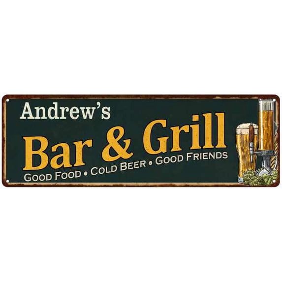 Andrew's Bar and Grill Sign Man Cave Decor 8x24 Gift 108240055248