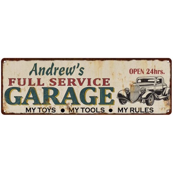 Andrew's Full Service Garage Metal Sign 6x18 Rusty Man Cave 206180047023