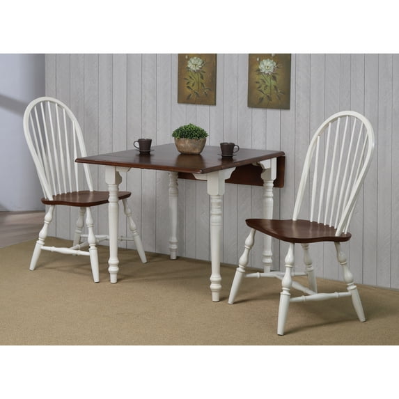 Andrews 3Pc 48" Rectangle Drop Leaf Dining Set Antique White/Chestnut Brown Wood
