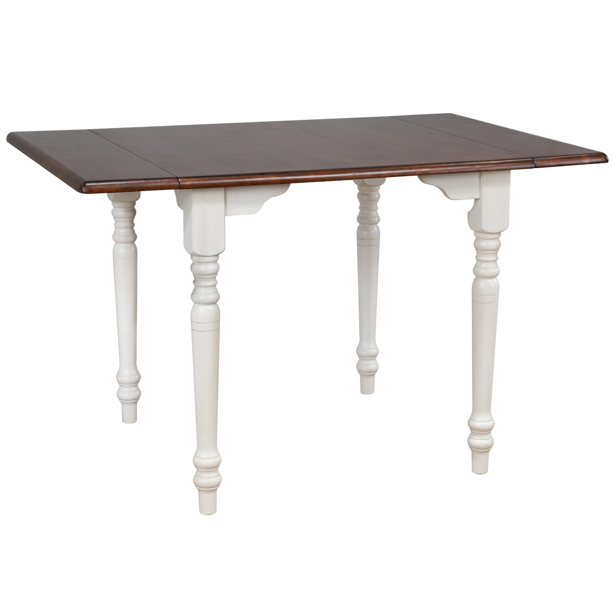 48" Antique White and Chestnut Brown Extendable Farmhouse Dining Table