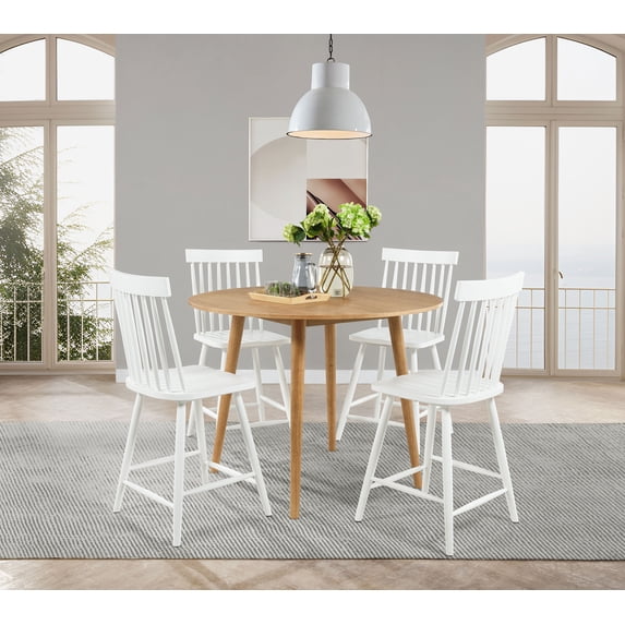 Coaster Andrews 5-Piece Round Counter Dining Set, Light Ash and White