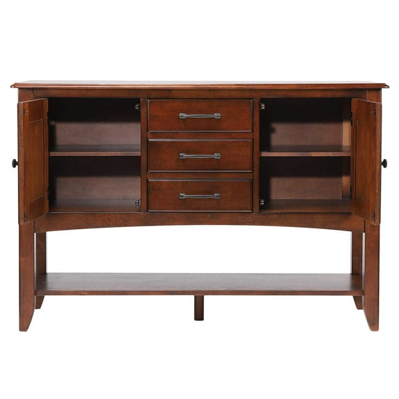 Andrews 6PC 76-in Rectangle Extending Dining Set w Sideboard Chestnut Brown Wood