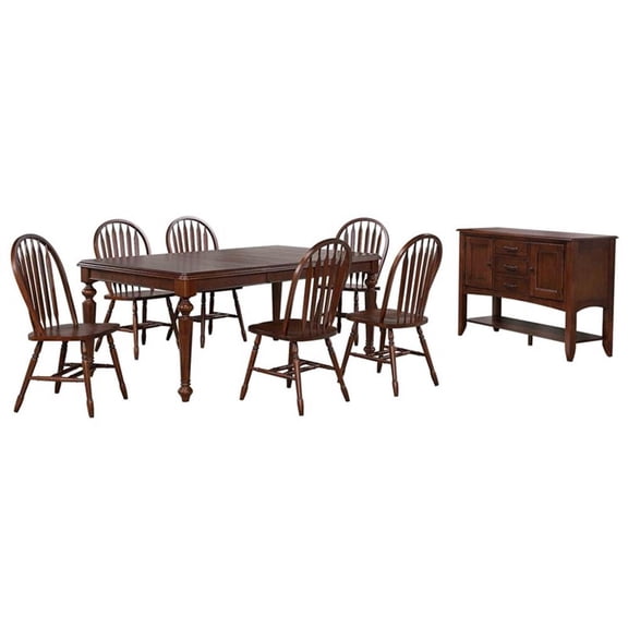 Andrews 8PC 58"-76" Rectangle Extendable Dining Table Set w Sideboard Brown Wood