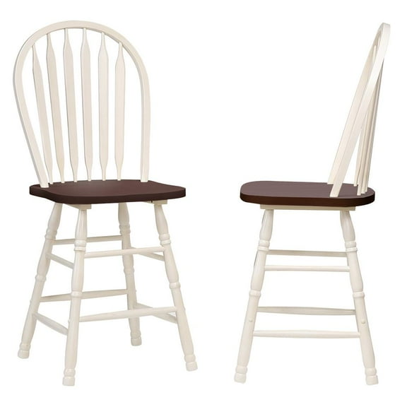 Andrews Arrowback 24" Solid Wood Counter Stool in Antique White (Set of 2)