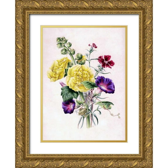 Andrews, James 14x18 Gold Ornate Wood Framed with Double Matting Museum Art Print Titled - Hollyhocks