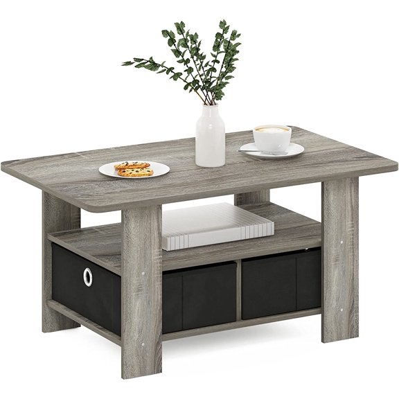 Andrey Coffee Table with Bin Drawer, French Oak Grey/Black