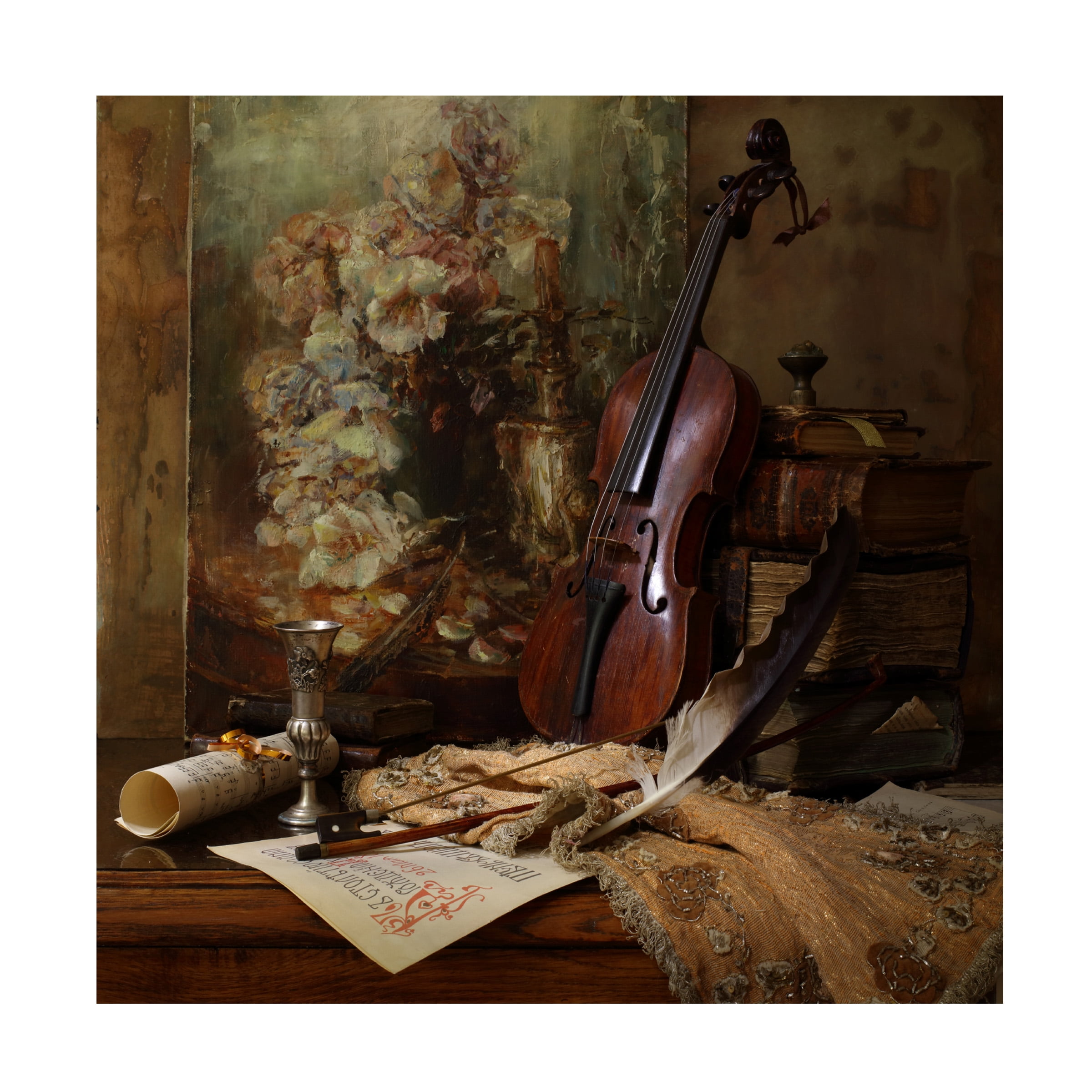 Andrey Morozov 'Still Life With Violin And Painting' Canvas Art