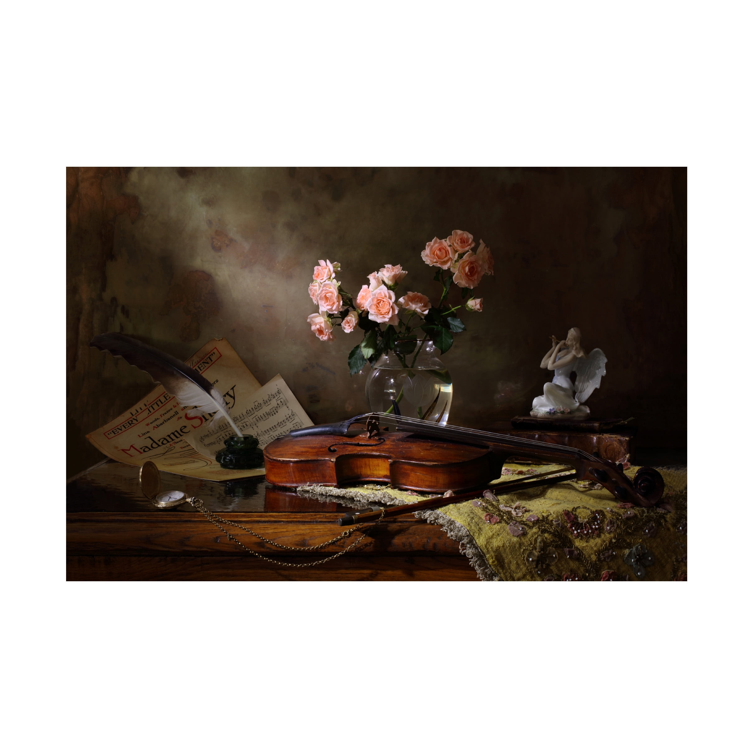 Andrey Morozov 'Still Life With Violin And Roses' Canvas Art