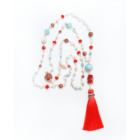 Andria Pearl Necklace Entorchado in Coral Freshwater Pearl and Turquoise
