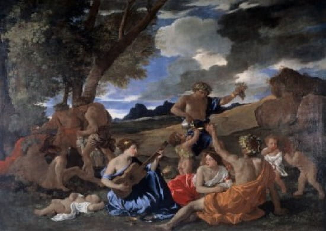 The Andrians Known as the Great Bacchanal with Woman Playing a Lute Nicolas Poussin (1594-1665French) Musee du Louvre Paris Canvas Art - Nicolas Poussin (18 x 24)