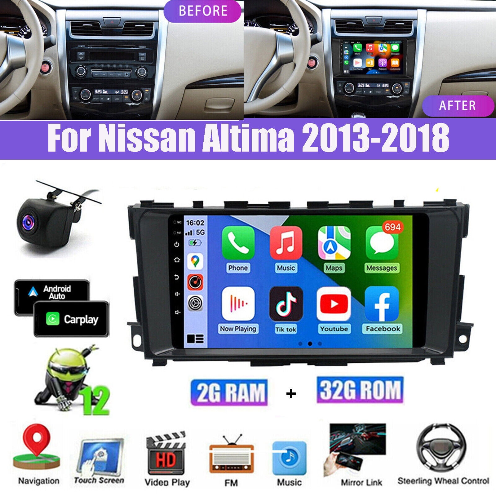 Andriod 12 Car Stereo for Nissan Altima 20132018 with Wireless CarPlay Android Auto 9 Inch IPS