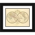 thumbnail image 1 of Andriveau-Goujon, J. 18x14 Black Ornate Wood Framed with Double Matting Museum Art Print Titled - Mappemonde, 1849, 1 of 4