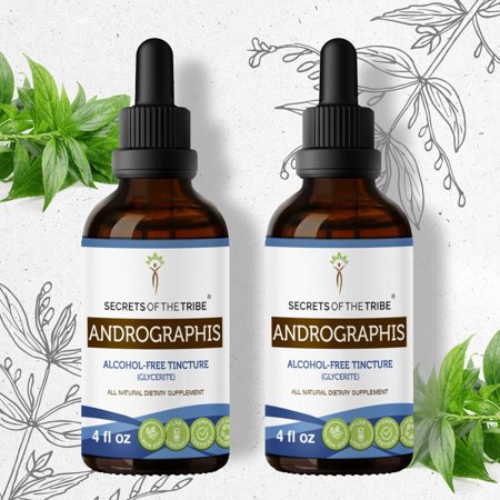 Secrets of the Tribe Andrographis Tincture Dietary Supplement, Natural Herbal Extract for Immune Support, Andrographis (Andrographis paniculata) Dried Herb, Alcohol-Free Extract, 2x4 oz