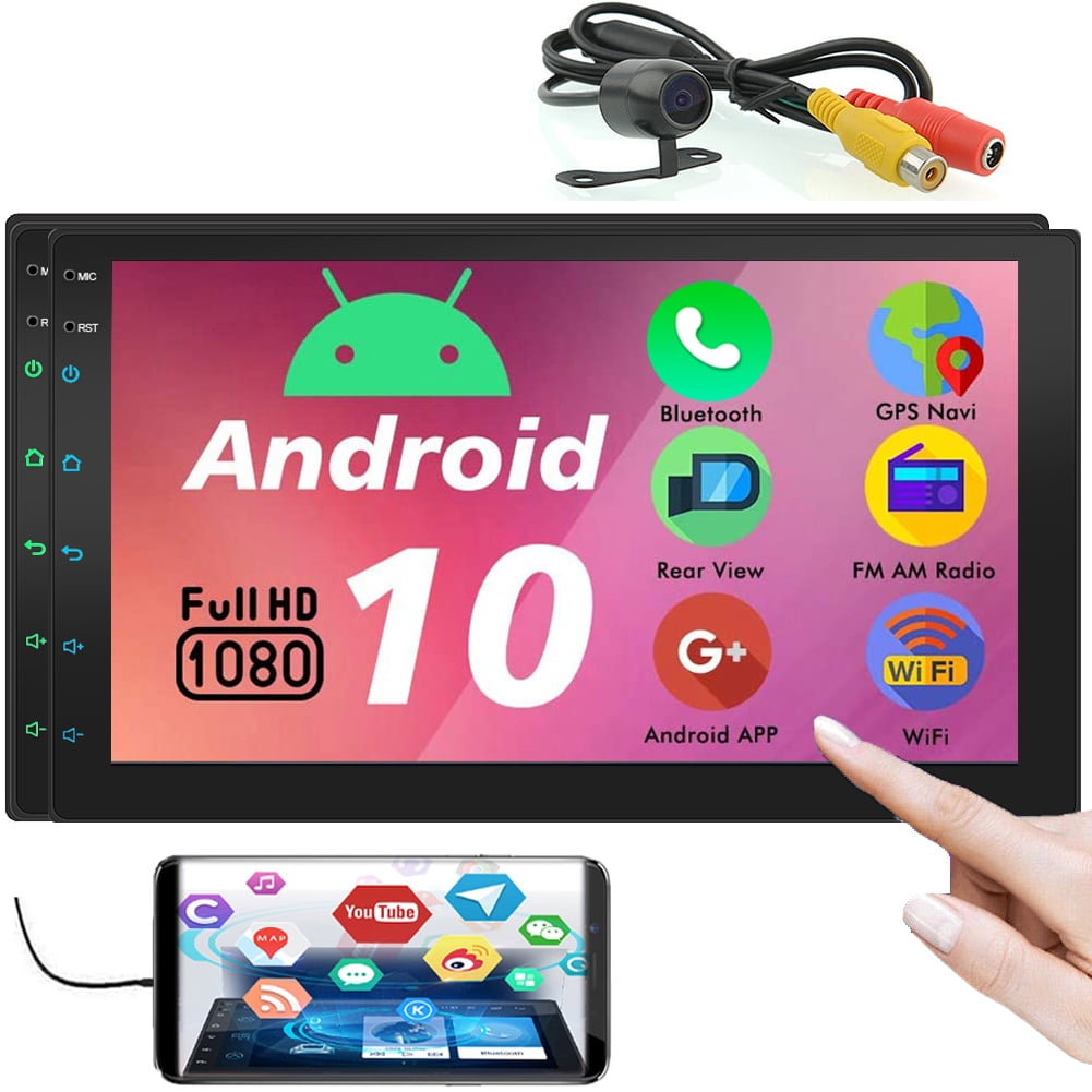Android 10 Car Stereo Touch Screen Car Radios Bluetooth with Free Backup Camera Double Din Head Unit 7 inch GPS Navigation 2 Din Video Music Player Support WiFi Mirror Link FM AM RDS USB TF 1080P