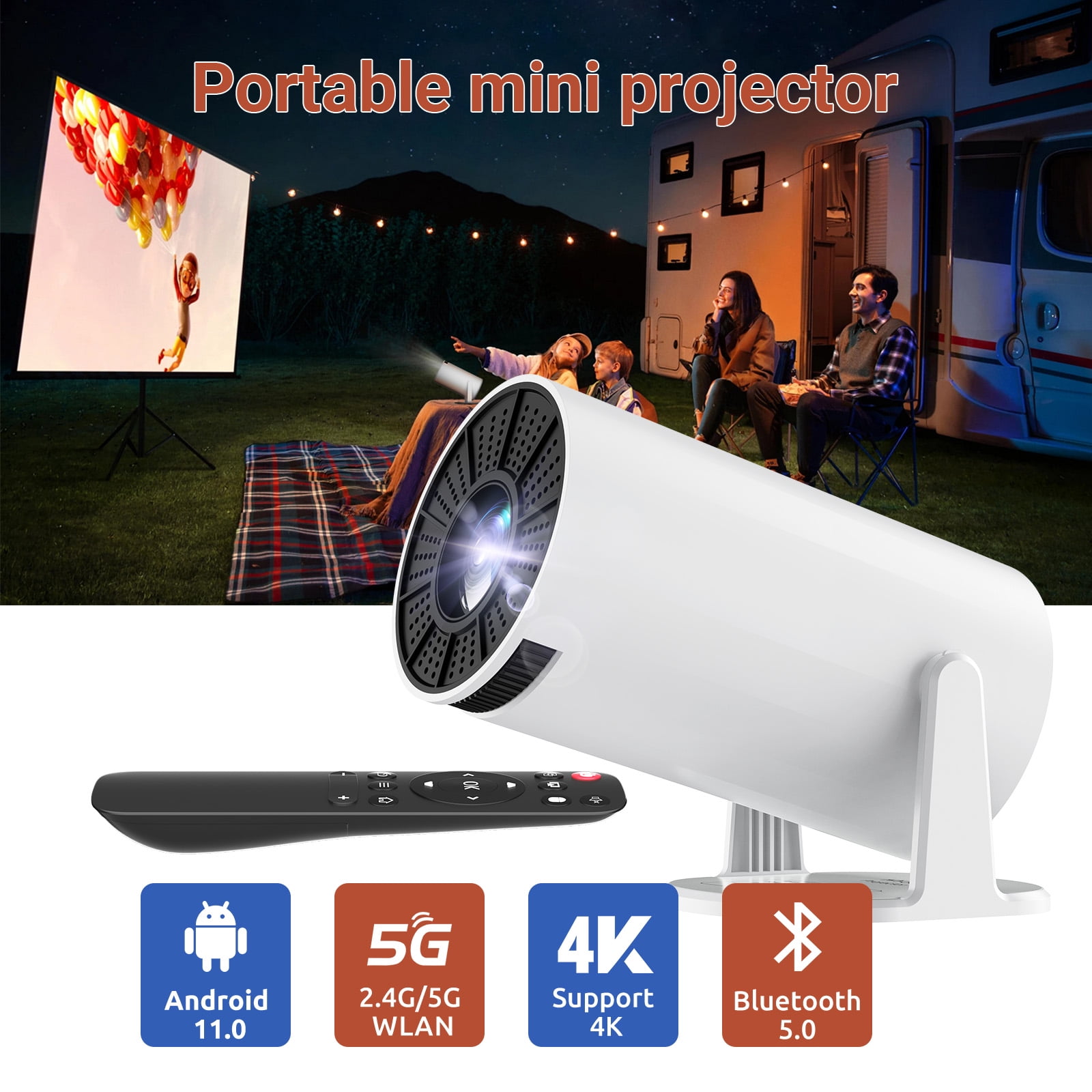 Android 11.0 Smart Projector , Mini Portable Movie Projector with