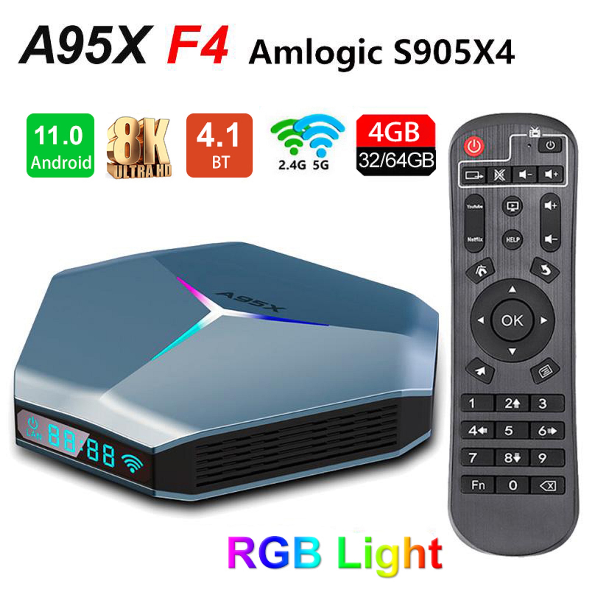X98 Plus TV Box Android 11.0 - Amlogic S905W2, 4GB RAM, 64GB ROM, WiFi Doppia Banda 2.4/5.8G, 4K HDR