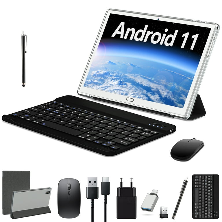  Tablet Android 11 de 10.1 pulgadas, tableta Android 11 de 64 GB  con teclado, lápiz capacitivo, cámara dual de 13MP+5MP, WiFi, Bluetooth,  GPS, soporte de expansión de 512 GB, pantalla IPS