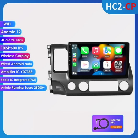 Android 12.0 Wifi 2+32GB Bluetooth Car Stereo Radio Carplay GPS Navigation For Honda Civic 2006-2011
