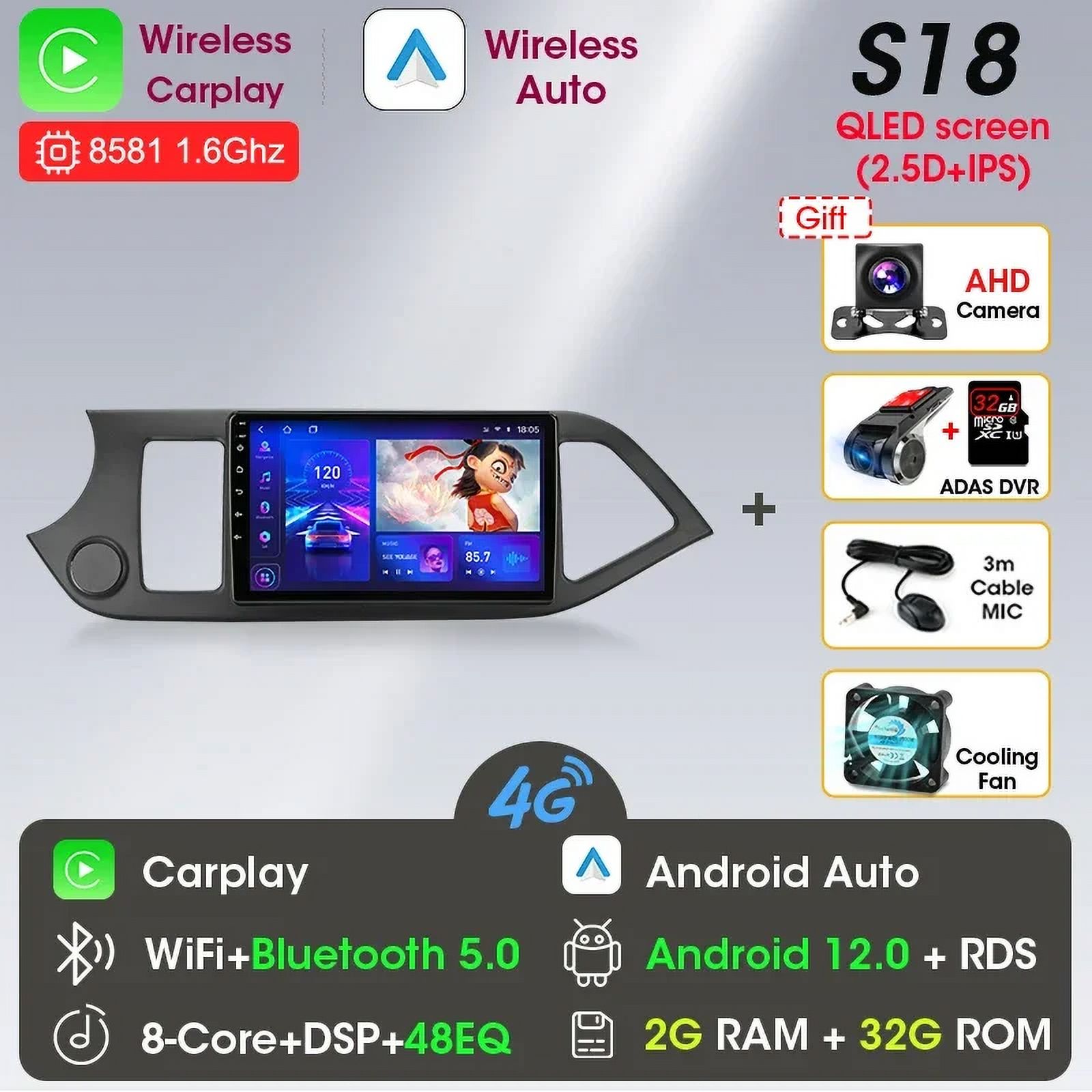 Android 12 2Din Wireless Carplay Car Radio for KIA PICANTO Morning 2 ...
