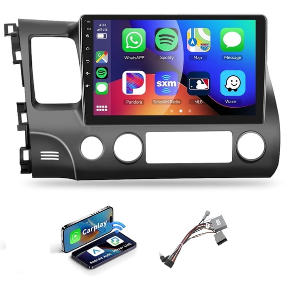 Android 12 Car Radio for Honda Civic 2006-2011, 10.1" HD IPS Touchscreen with Wireless CarPlay/Android Auto, 2+64GB Support GPS/Bluetooth 5.4/SWC/Dual USB