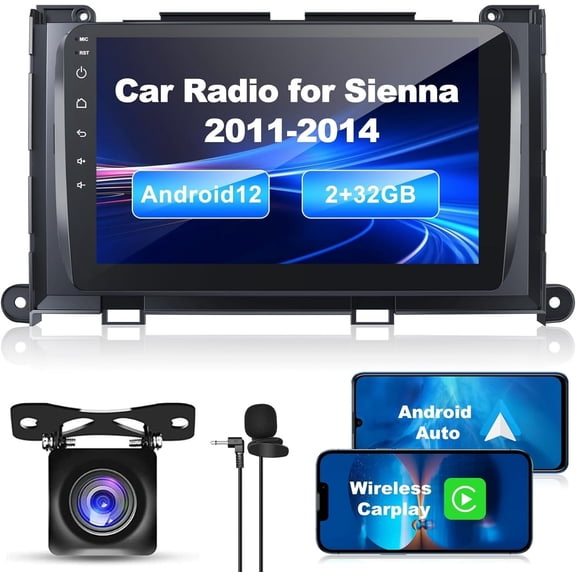 Android 12 Car Radio Stereo for Toyota Sienna 2011-2014, Wireless Carplay&Android Auto with 2G+32G Support Bluetooth/Voice Control/GPS/WiFi/Back-up Camera/SWC/FM, 9 Inch IPS Touch Screen for Sienna