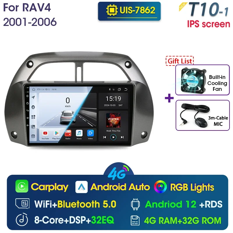 9-Inch Touchscreen Car Stereo For Toyota RAV4 2001-2006 - Wireless CarPlay, Android Auto, Backup Camera