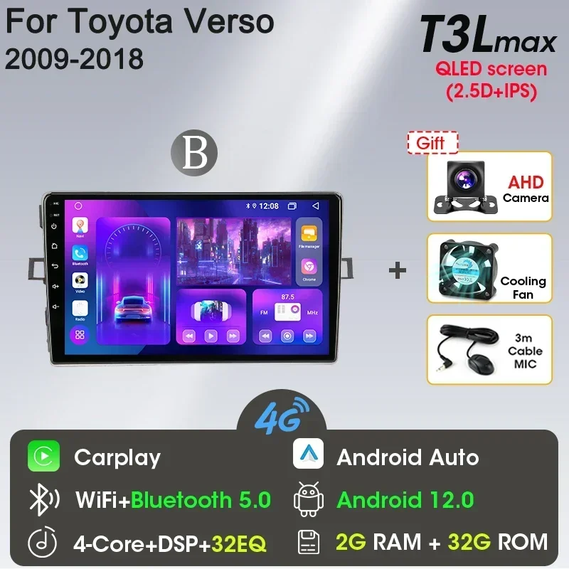 Autoradio Android 12 pour Toyota Verso R20 2009-2018 Multimédia Stéréo Autoradio Android 12 pour Toyota Verso R20 2009-2018 Multimédia Stéréo