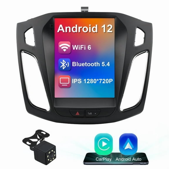 Android 12 Double Din Car Stereo for Ford Focus 2012-2018 with 10.4 Inch Touchscreen Radio Built-in Wireless Carplay/Android Auto/GPS/Bluetooth/FM/AUX-in/Steering Wheel Controls/Backup Camera