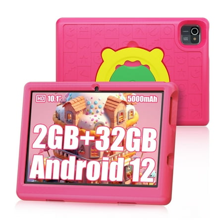 BESTSKI Android 12 Kids Tablet, 10-Inch IPS Screen, 5000mAh Battery, 2GB+32GB, Quad-Core, Bluetooth Wi-Fi, Pink