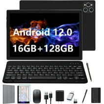 Android 12 Tablet,10inch 2024 Newest Tablet,Octa-Core Processor with 16GB (8+8 Expand) RAM+128GB ROM+1TB Expand,2.4G/5G WiFi Tablet with Keyboard,1920 * 1200 IPS Display Laptop Tablet,Black
