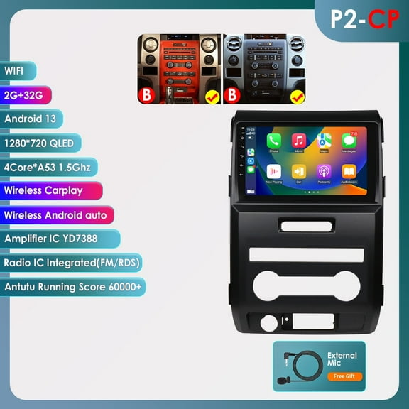 Android 13.0 Bluetooth Apple Carplay 2+32GB Wifi Car Stereo Radio Head Unit GPS Navigation Player For Ford F150 F-150 P415 Rapter 2008 2009 2010 2011 2012 2013 2014