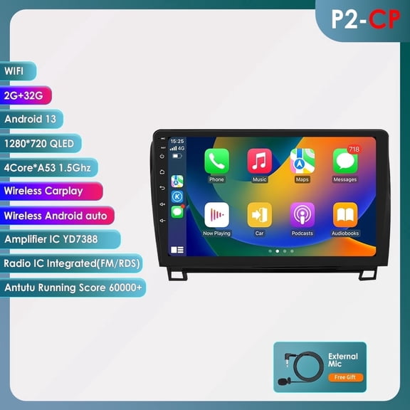 Android 13.0 Bluetooth Wireless Carplay 2+32GB Wifi RDS Car Stereo Radio Head Unit GPS Navigation Player For Toyota Tundra 2007-2013/ Toyota Sequoia 2008-2017