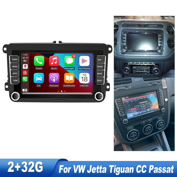 Android 13.0 Car Stereo with Apple Carplay(Wireless)/Android Auto for VW Jetta Seat Passat Tiguan CC 7 Touchscreen Headunit GPS WiFi Bluetooth FM with Backup Camera for Volkswagen