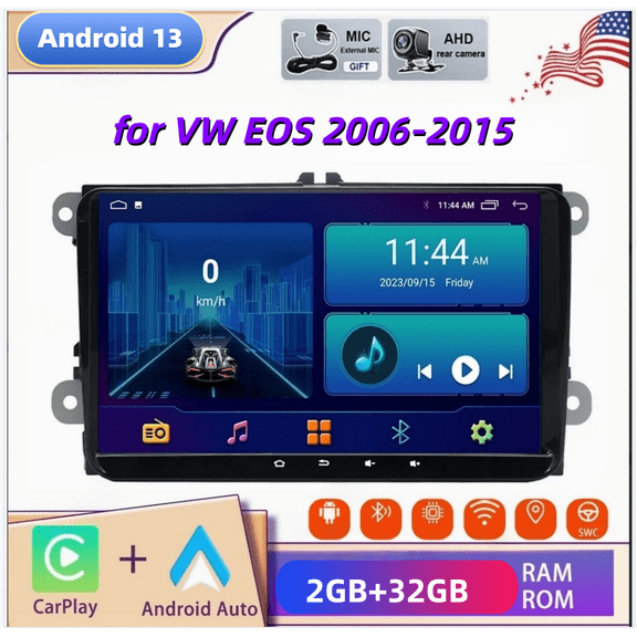 Android 13 2+32G 9in Car Stereo Radio for VW EOS 2006-2015 with Carplay Android Auto GPS Navigation Bluetooth WiFi FM/RDS SWC Mirror Link + AHD Backup Camera/Microphone